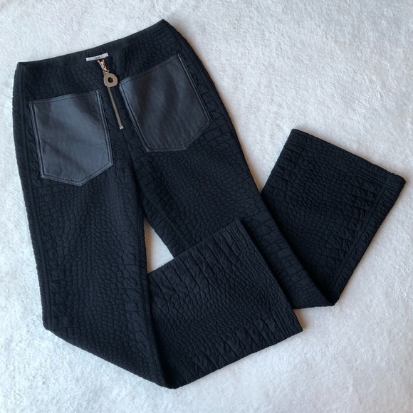 Edun High Waist Flare Leg Pant with Croc Texture - Picture 1 of 8